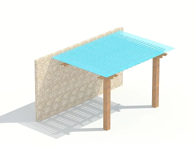 Outdoor Swing Door Design With Stone Wall And Blue Transparent Canopy 3d model