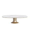 Round White Marble Dining Table With Gold Metal Base And Modern Design 3d model