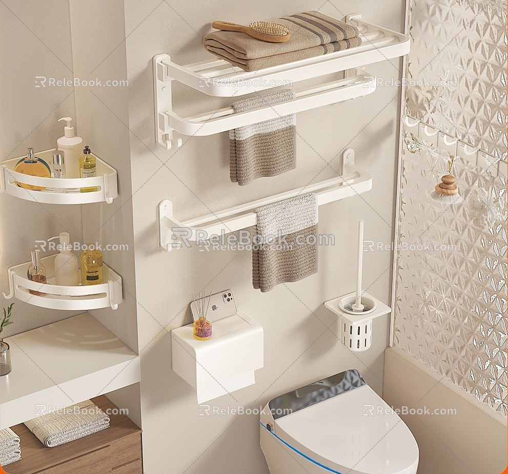 Bathroom Toilet Toilet Small Storage Rack Towel Rack Tripod Tissue Box Toilet Brush Clothes Hook Cream Style Hardware Combination model