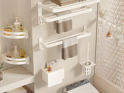 Modern Bathroom Combination With Towel Racks Shelves Toilet Paper Holder Toilet Brush Holder And Toiletries 3d model