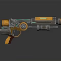Futuristic Sci Fi Weapon With Yellow Accents And Silver Mechanical Structure 3d model
