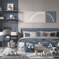 Cozy Kids Room Interior With Blue Bed Wooden Desk Toys And Decorative Rug