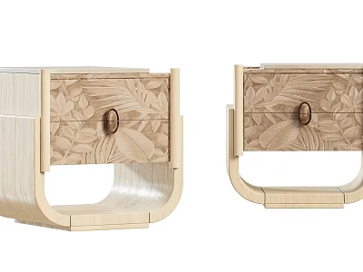 Pair of Modern Wooden Nightstands With Carved Drawers And Elegant Design 3d model