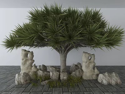 Garden Ornament Featuring Green Tree Irregular Stones Small Grass And Paved Ground 3d model