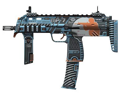 MP7 Submachine Gun With Blue Orange Black And White Decorative Design 3d model