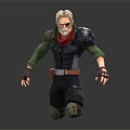 3D Male Character Model With White Hair Red Scarf Green Jacket And Metal Armor