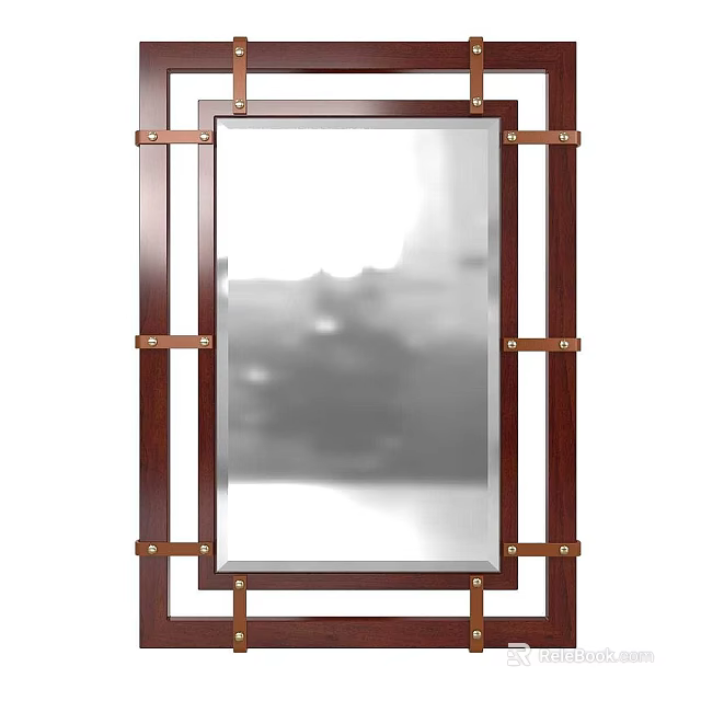 Wooden Framed Mirror With Metal Accents And Classic Design For Home Decor 3d model 