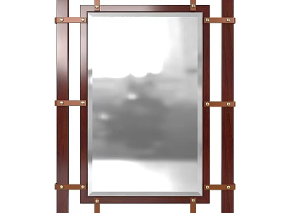 Wooden Framed Mirror With Metal Accents And Classic Design For Home Decor 3d model