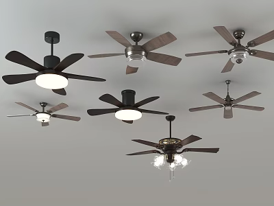 Various Ceiling Fans With Different Designs And Light Fixtures For Home Decoration 3d model