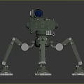 Green Mechanical Robot With Four Legged Biomorphic Design And Blue Lens