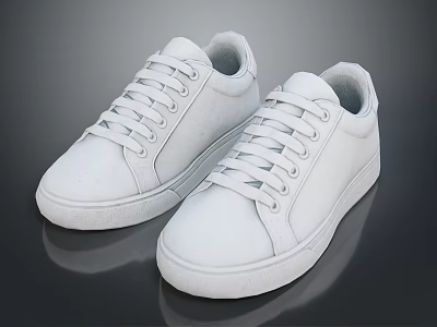 White Casual Lace Up Sneakers With Classic Design For Daily Use 3d model