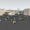 Vibrant Modern Commercial Street With Pedestrians And Open Plaza Design