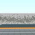 Scenic Mosaic Feature Wall With Cherry Blossom Trees And Pedestrian Under Blue Sky