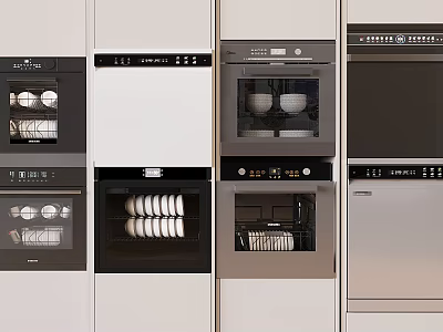 Modern Built-in Kitchen Appliances Ovens And Dishwasher With Organized Interior And Cabinets 3d model