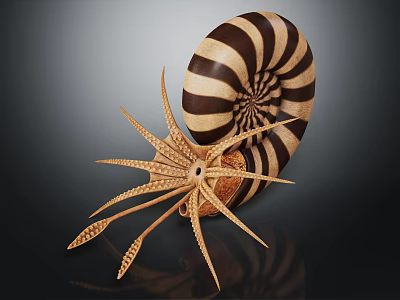 Nautilus Marine Animal With Detailed Striped Spiral Shell And Intricate Tentacles 3d model