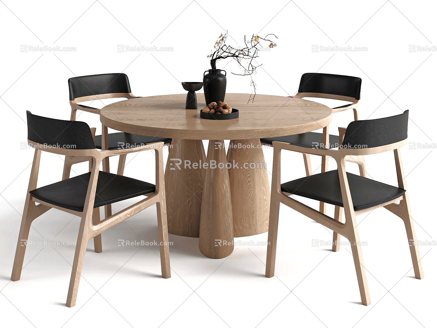 Dining table round dining table solid wood dining table chair 3d model