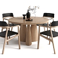 Dining table round dining table solid wood dining table chair 3d model