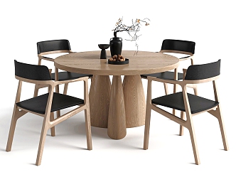 Dining table round dining table solid wood dining table chair 3d model