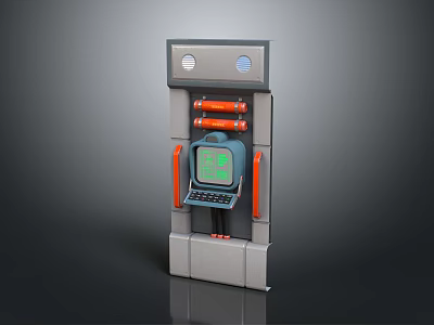 Vintage Computer Terminal With Green Screen Keyboard Gray Frame And Orange Accents 3d model
