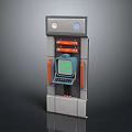 Vintage Computer Terminal With Green Screen Keyboard Gray Frame And Orange Accents