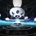Futuristic Sci Fi Scene With Floating Circular Structures Dark Space Background And Illuminated Orbital Tracks 3d model