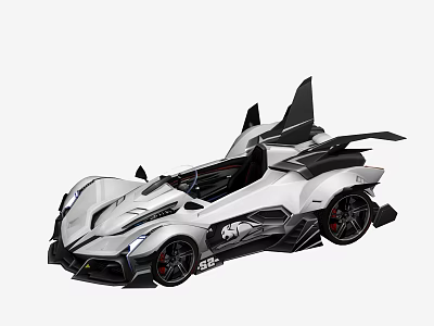 Futuristic White Sports Car With Sleek Design Open Top And Rear Wing Accents 3d model