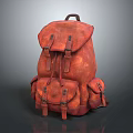 Vintage Red Leather Backpack With Multiple Pockets And Buckle Straps Design 3d model