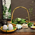 Traditional Dragon Boat Festival Decorative Ornament Set With Zongzi Bamboo Basket Teapot And Sachet