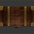 Vintage Wooden Chest With Gold Metal Straps Brass Hardware Decorative Lock And Handles