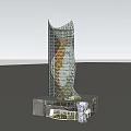 Tall Modern Office Building with Unique Grid Exterior Design and Open Surroundings Under Cloudy Sky