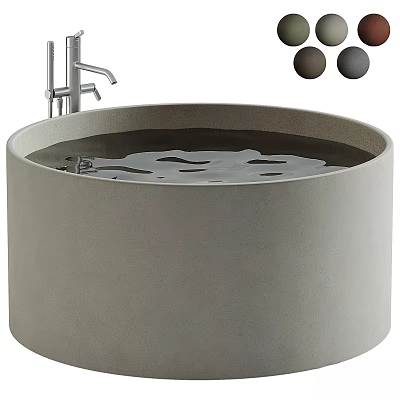 Modern Round Gray Concrete Bathtub With Chrome Faucet And Black Decorative Balls 3d model