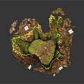 Natural Wooden Tree Stump Covered With Green Moss Surrounded By Fallen Leaves And Natural Ground