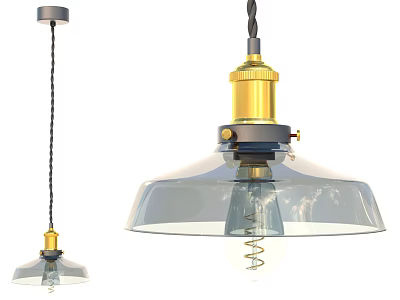 Modern Vintage Pendant Lights With Transparent Glass Shades And Brass Bases Featuring Spiral Bulbs 3d model