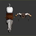 3D Cowboy Character Standing With White Horse And Brown Saddle