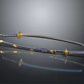 Traditional Japanese Katana with Unsheathed Blade Sheath Golden Accents and Reflection on Dark Background