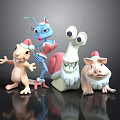 Cheerful 3D Cartoon Characters Wearing Christmas Hats Posing Playfully