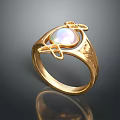 Elegant Gold Ring Featuring Oval Opal With Pearly Luster and Intricate Gold Decorative Details