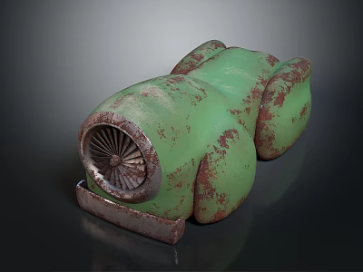 Vintage Green Household Item With Rusty Appearance And Front Fan Design 3d model