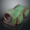 Vintage Green Household Item With Rusty Appearance And Front Fan Design