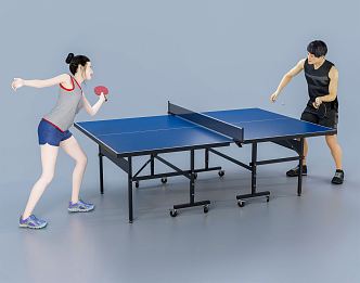 modern double play table tennis sports men's and women'singles table tennis players athletes 3d model