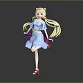 Game Anime Character Blonde Twin Tails Blue Dress Pink Shoes Sash Standing Pose