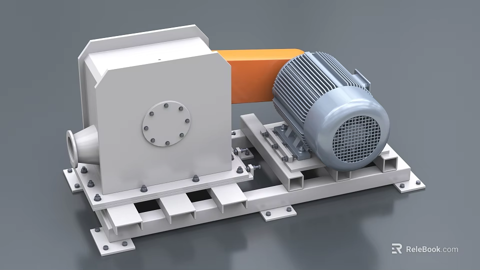 High Performance Industrial Equipment With Electric Motor Orange Connecting Component And Metal Base 3d model 