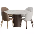 Round Dining Table Set With Cylindrical Fluted Base And Four Brown Light Gray Upholstered Chairs 3d model
