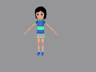 Modern game character cartoon little girl 3d model