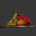 Fresh Bananas Dragon Fruit and Ginger Arranged on Wooden Tray
