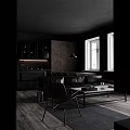 Modern Living Room With Black Leather Sofa Marble Coffee Table And Wall Mounted TV