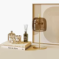 Modern Decorative Ornament Set With Glass Candle Lamp Fragrance Diffuser Books And Geometric Frame