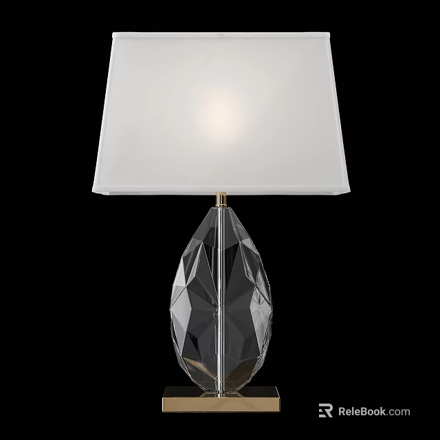 Modern Elegant Table Lamp with White Lampshade and Transparent Faceted Crystal Base 3d model 