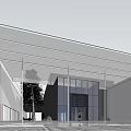 Modern Sales Office Architectural Design With Glass Curtain Walls And Showroom Entrance