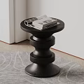 Modern Black Circular Side Table With Stacked Ring Base And Magazines 3d model